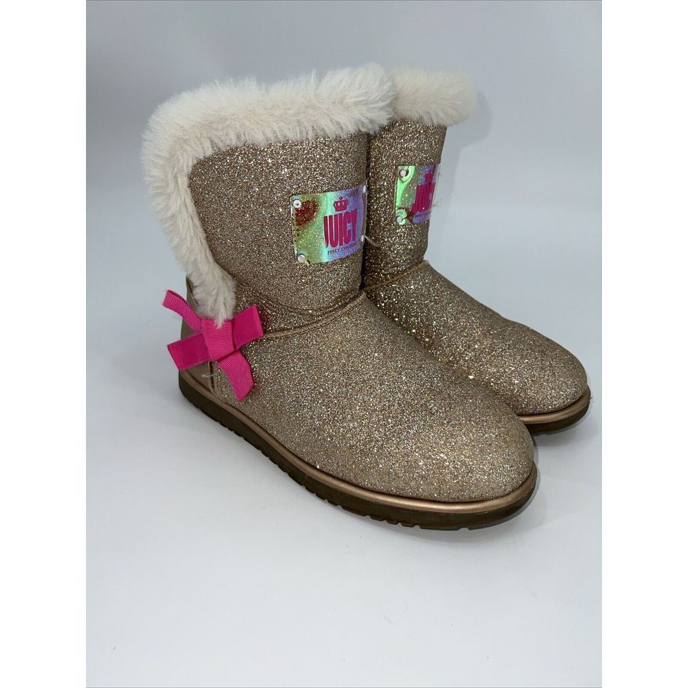 Juicy By Juicy Couture Manteca Gold‎ Glitter Boots Big Girls Size 6 Faux Fur